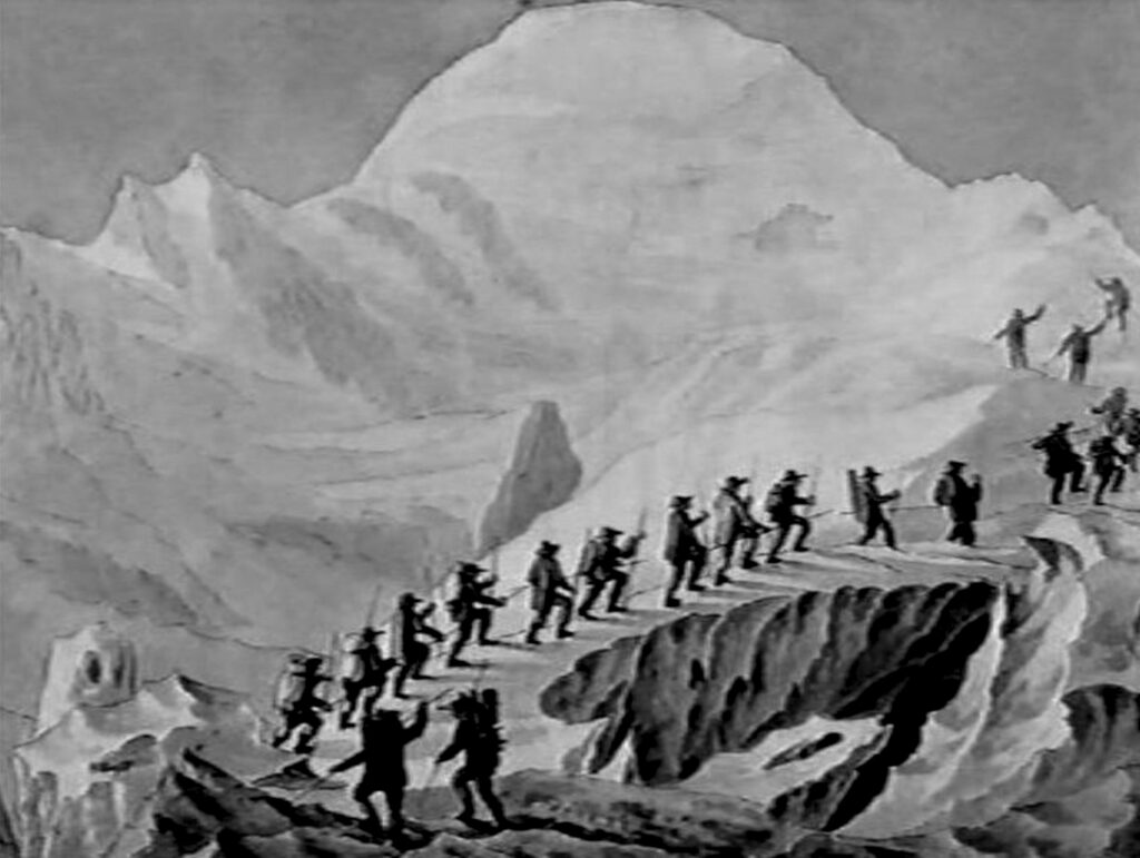 H.B. de Saussure og hans følge på vej mod Mont Blancs top